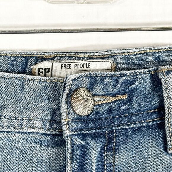 Free People Size 26 Jeans Skinny Cropped Distressed Low Rise Blue Denim 812 - Picture 5 of 9